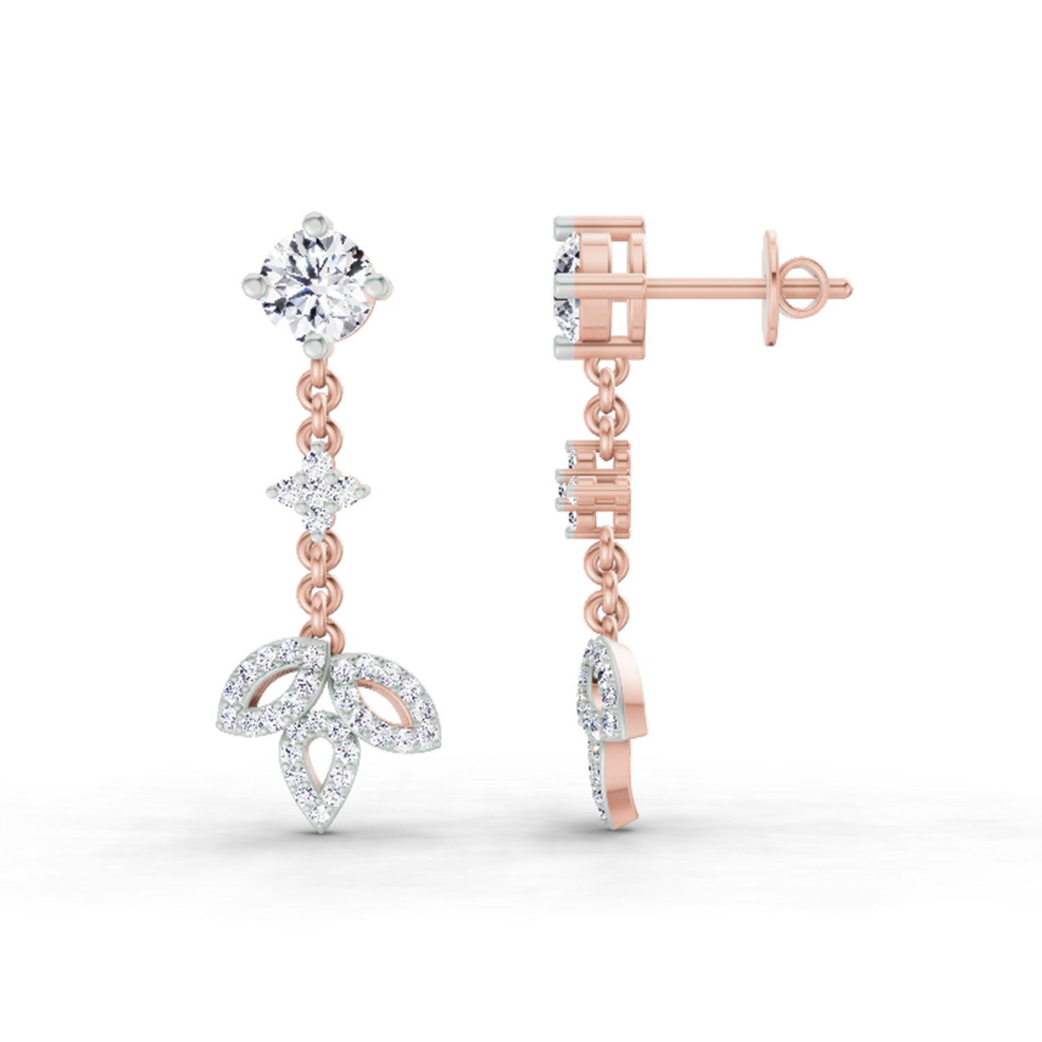 1.05 CtRound Shape Diamond Drop Earrings | 14K Rose Gold