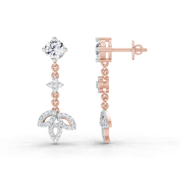 1.05 CtRound Shape Diamond Drop Earrings | 14K Rose Gold