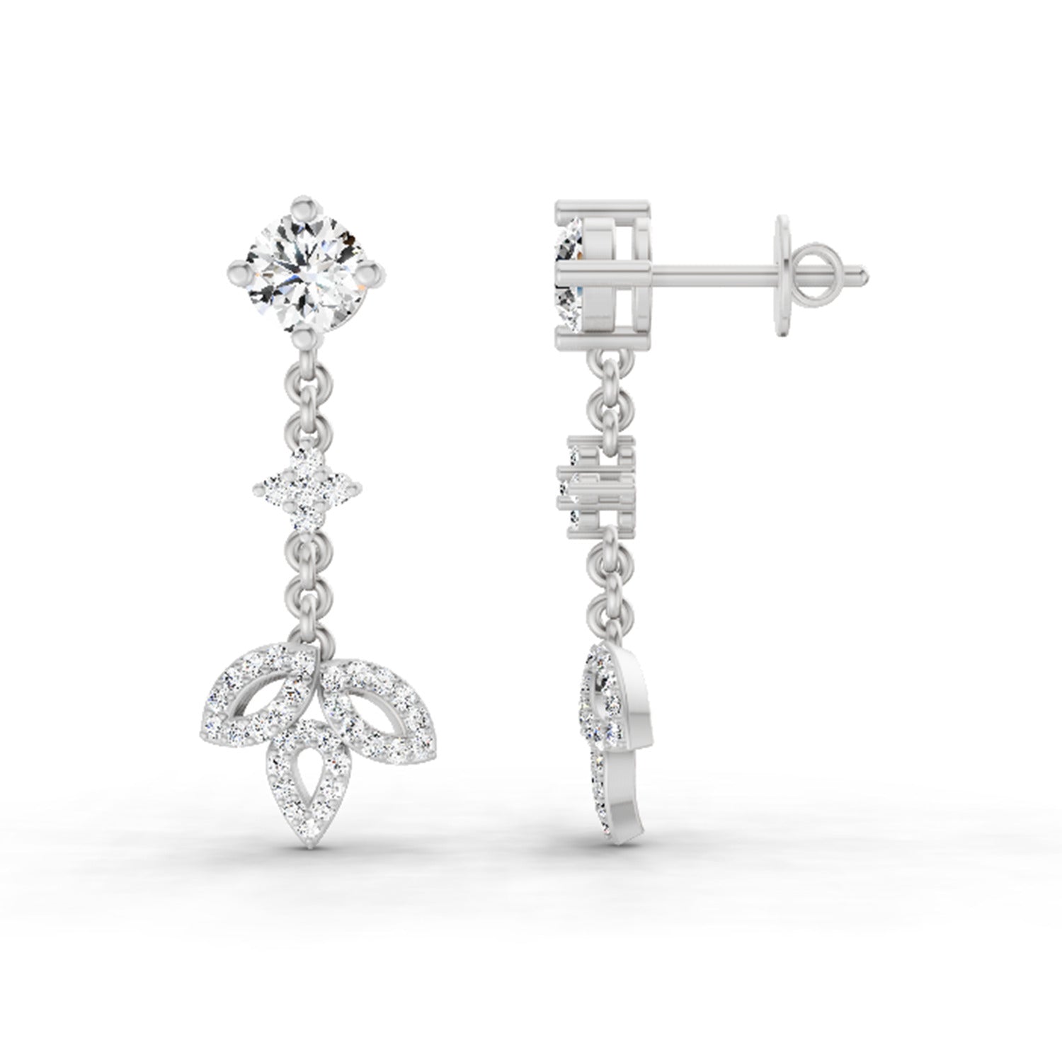 1.05 CtRound Shape Diamond Drop Earrings | 14K White Gold