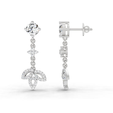 1.05 CtRound Shape Diamond Drop Earrings | 14K White Gold