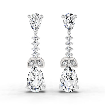 2.5 Ct Pear Shape Dangle Diamond Earrings | 14K White Gold