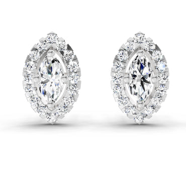 0.66 Ct Marquise Shape Halo Diamond Earrings | 14K White Gold