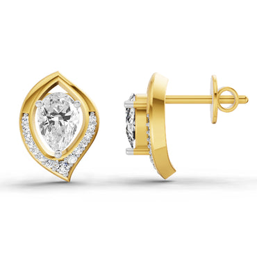 0.81 Ct Pear Halo Stud Earrings | 14K Yellow Gold