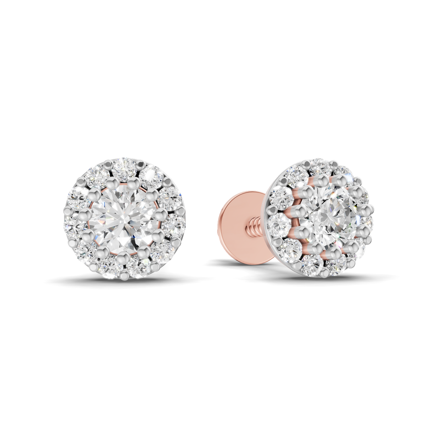 0.34 Carat Celestial Halo Studs Earrings | 14K Rose Gold