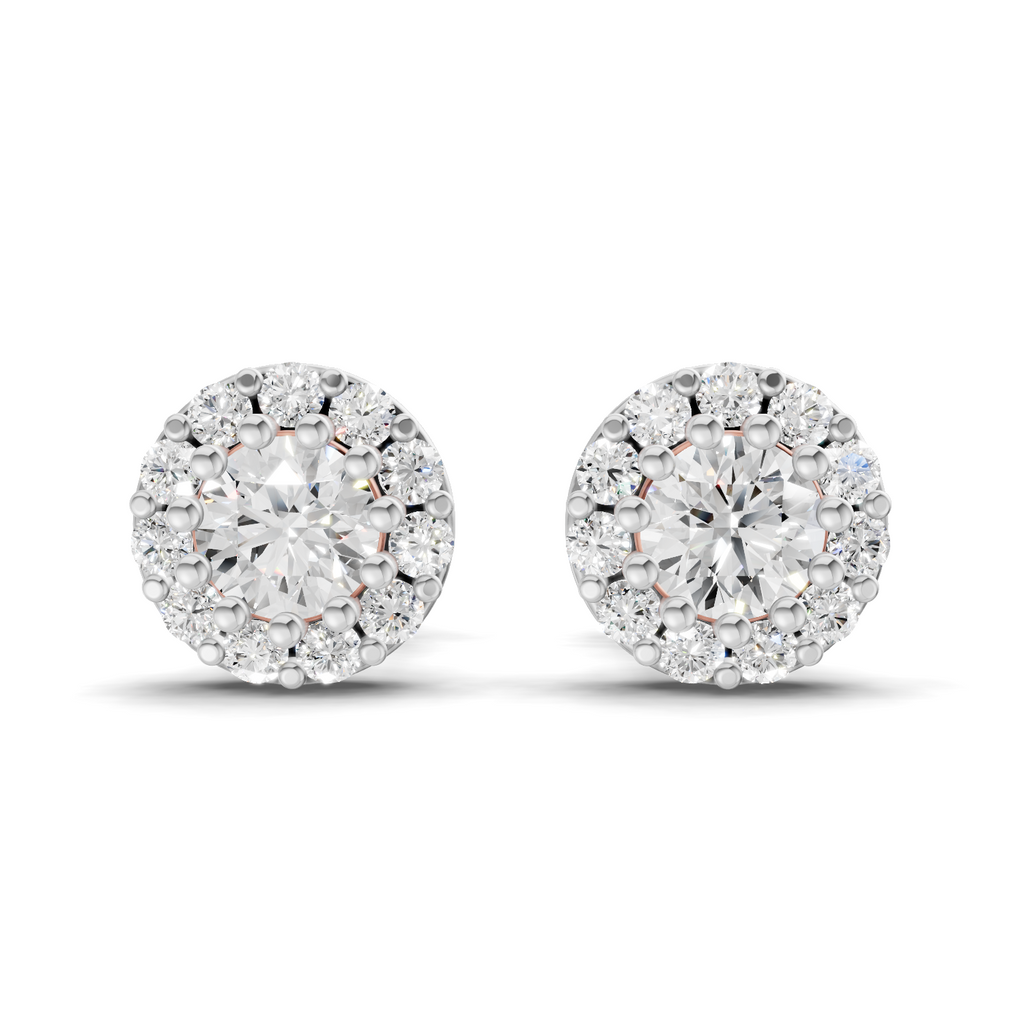 0.34 Carat Celestial Halo Studs Earrings | 14K Rose Gold