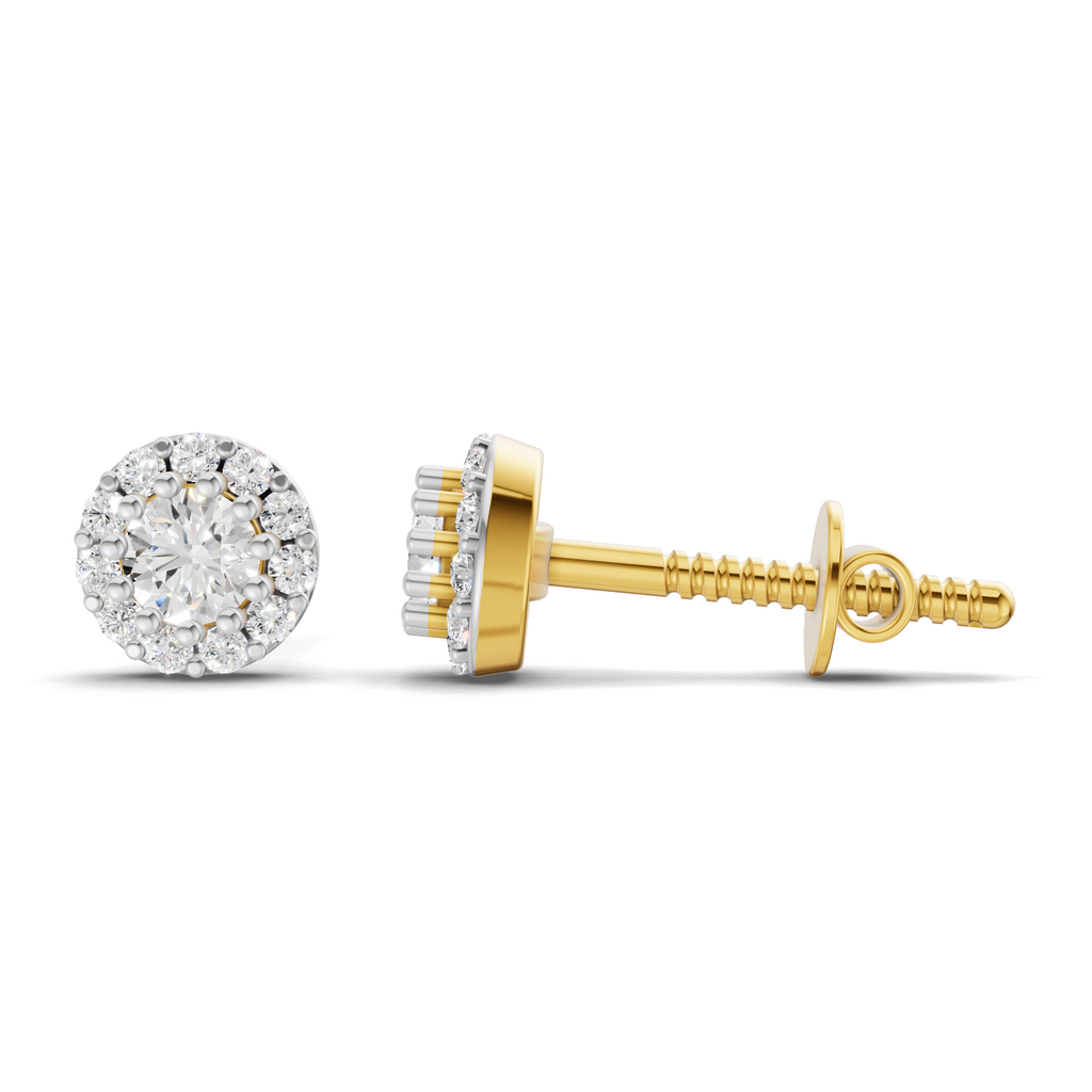 0.34 Carat Celestial Halo Studs Earrings | 14K Yellow Gold