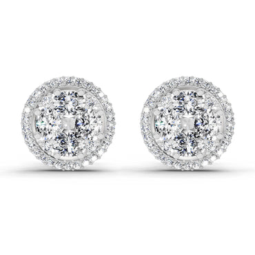 2.05 Ct Oval Shape Cluster Diamond Earrings | 14K White Gold