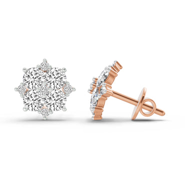 1.23 Ct Round Cluster Earrings | 14K Rose Gold