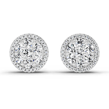 0.82 Ct Round Shape Cluster Diamond Earrings | 14K White Gold