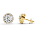 0.82 Ct Round Shape Cluster Diamond Earrings | 14K Yellow Gold