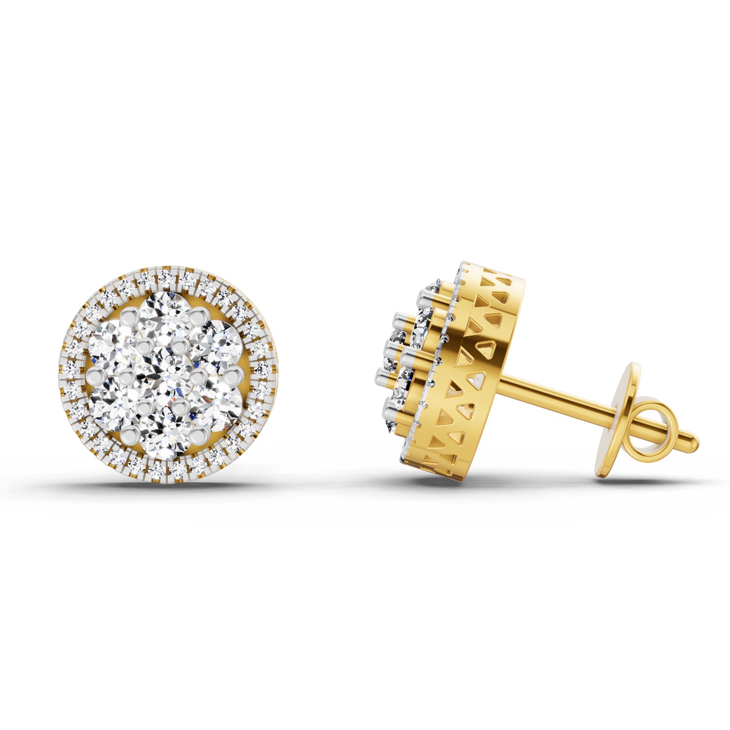 0.82 Ct Round Shape Cluster Diamond Earrings | 14K Yellow Gold