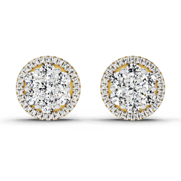 0.82 Ct Round Shape Cluster Diamond Earrings | 14K Rose Gold