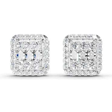 0.45 Ct Baguette Shape Cluster Diamond Earrings | 14K White Gold