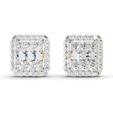 0.45 Ct Baguette Shape Cluster Diamond Earrings | 14K Rose Gold