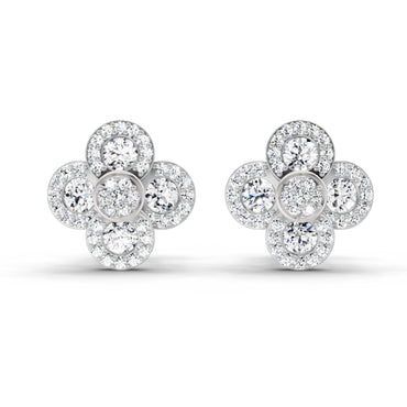 0.79 Ct Round Shape Cluster Diamond Earrings | 14K White Gold
