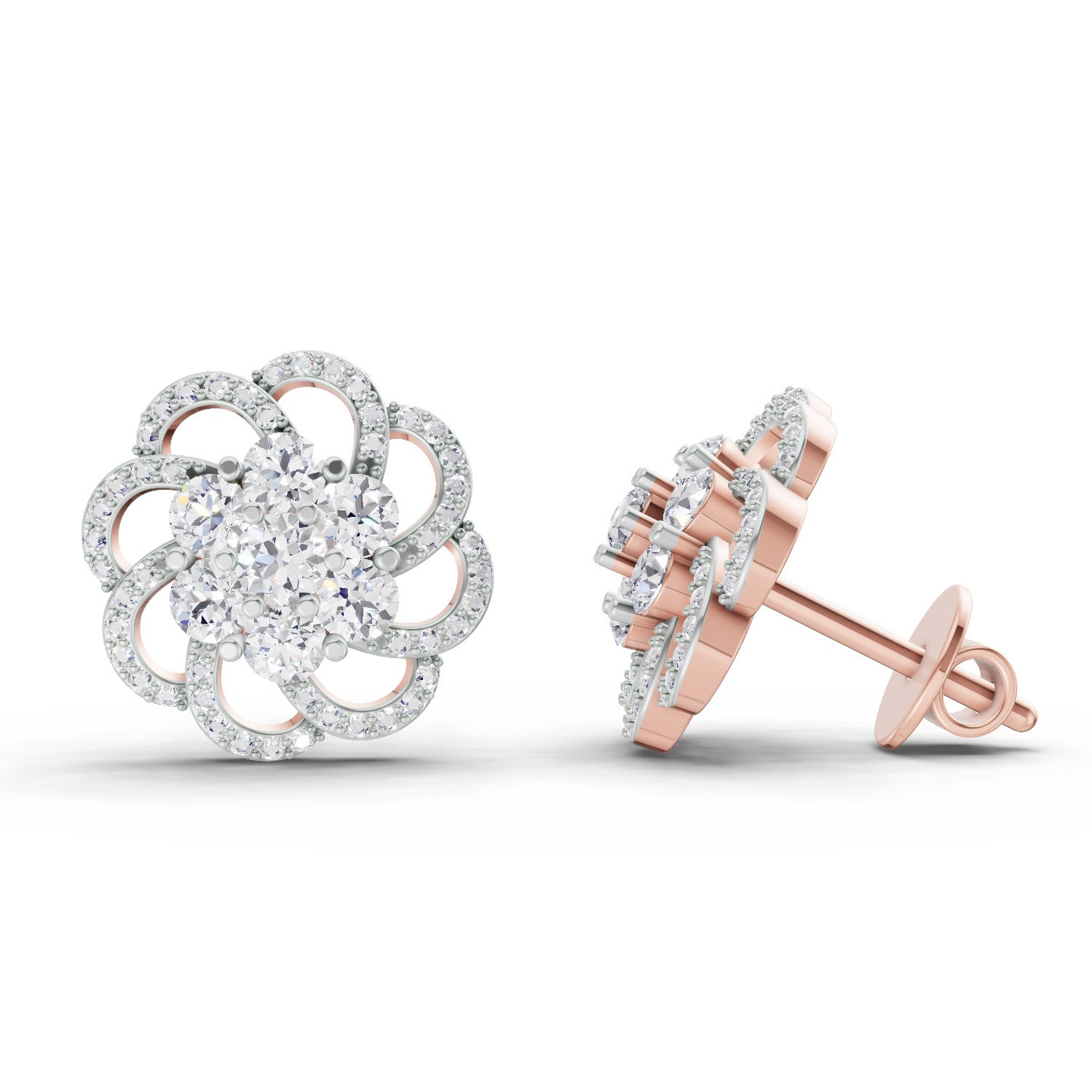 1.15 Ct Round Shape Cluster Diamond Earrings | 14K Rose Gold