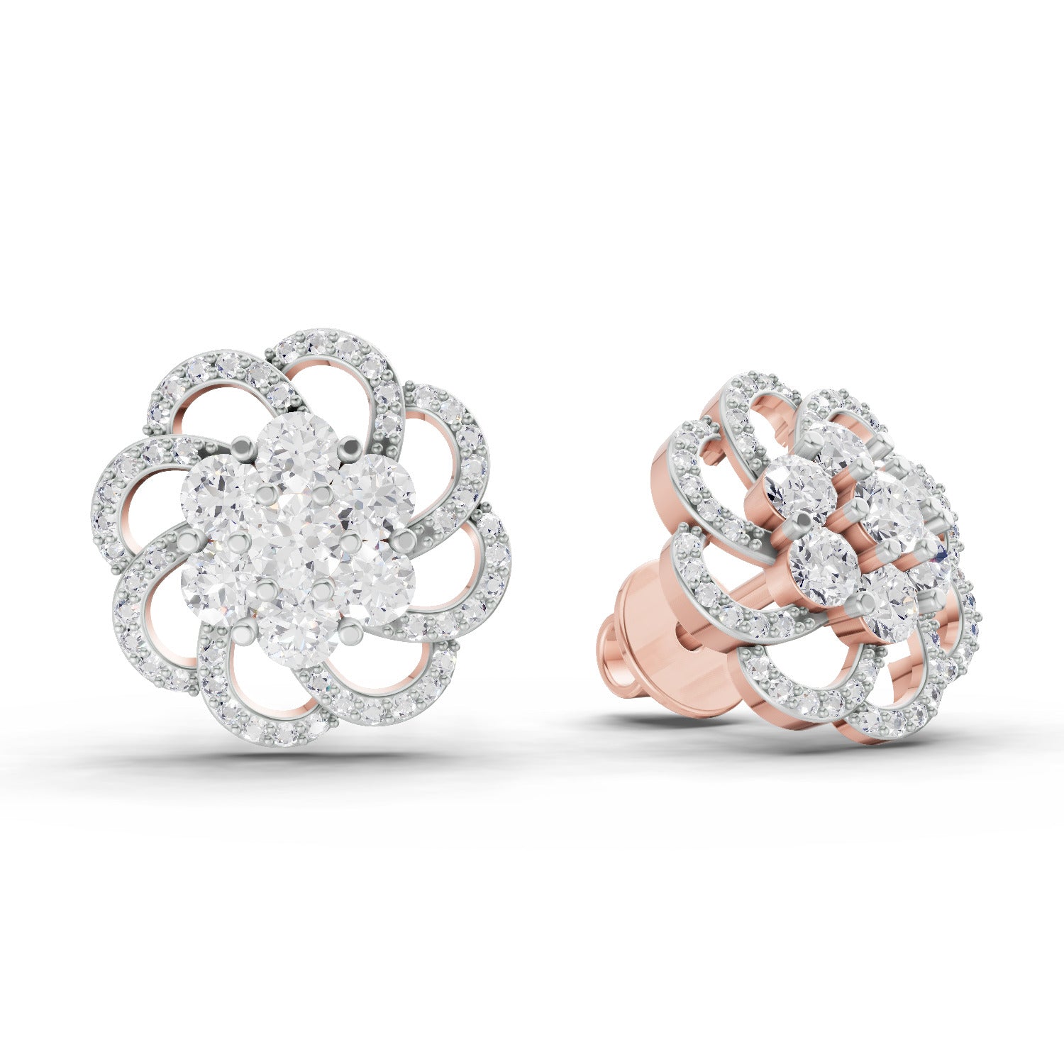 1.15 Ct Round Shape Cluster Diamond Earrings | 14K Rose Gold