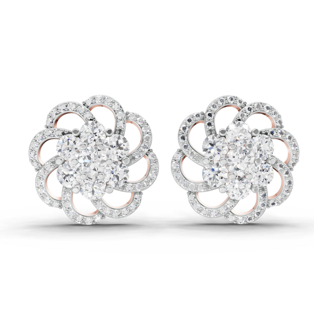 1.15 Ct Round Shape Cluster Diamond Earrings | 14K Rose Gold