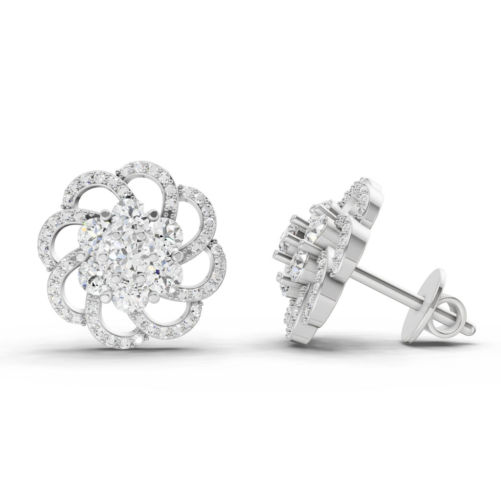 1.15 Ct Round Shape Cluster Diamond Earrings | 14K Rose Gold