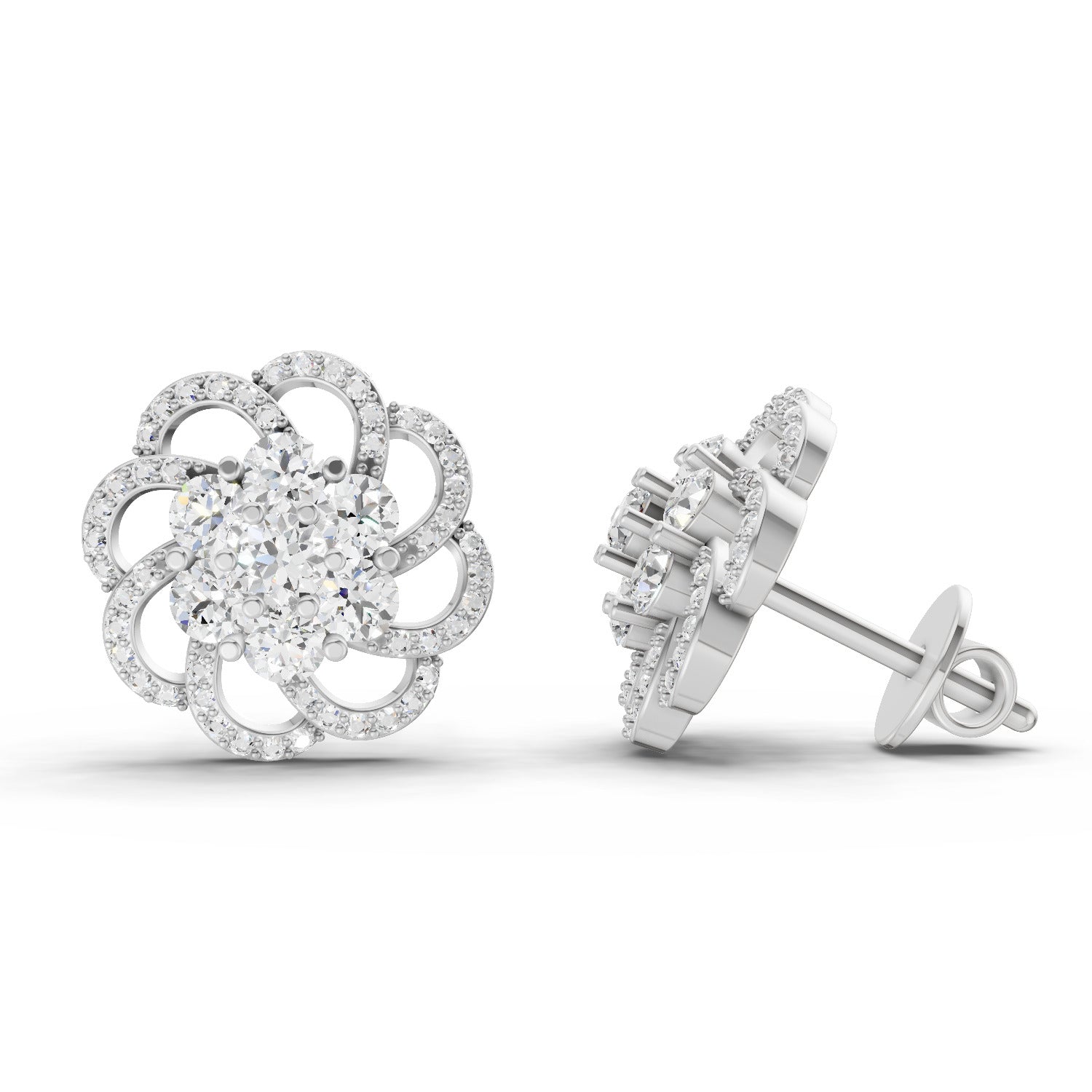 1.15 Ct Round Shape Cluster Diamond Earrings | 14K Rose Gold