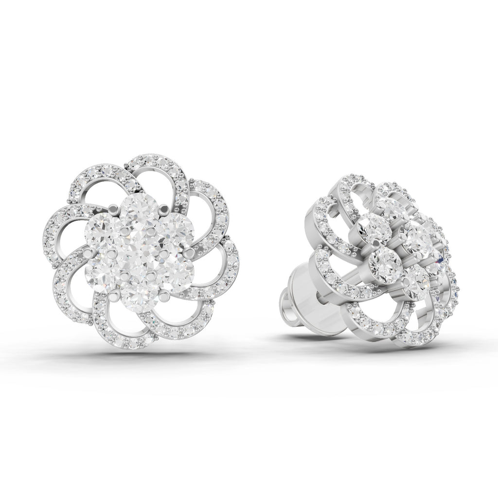 1.15 Ct Round Shape Cluster Diamond Earrings | 14K Rose Gold
