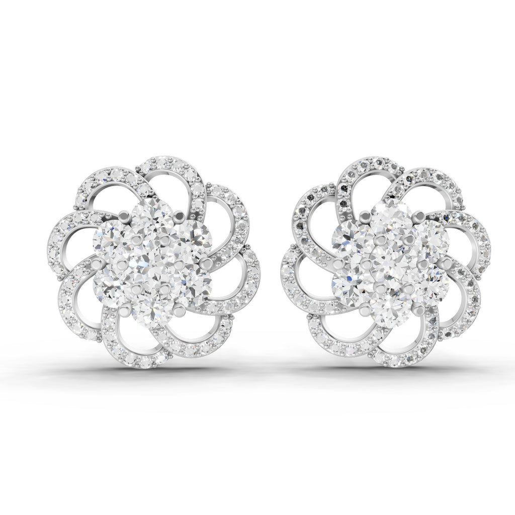 1.15 Ct Round Shape Cluster Diamond Earrings | 14K Rose Gold