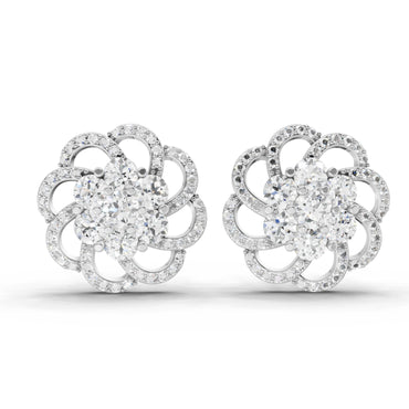 1.15 Ct Round Shape Cluster Diamond Earrings | 14K White Gold