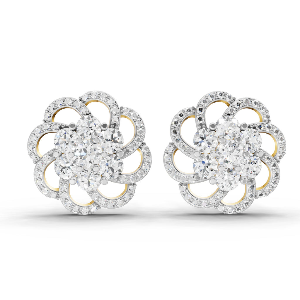 1.15 Ct Round Shape Cluster Diamond Earrings | 14K Rose Gold