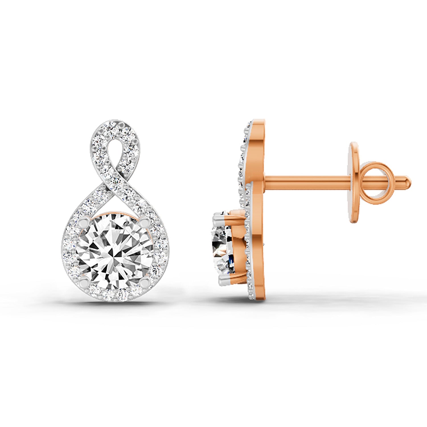 1.08 CtTeardrop Infinity Stud Earrings Round Shape | 14K Rose Gold