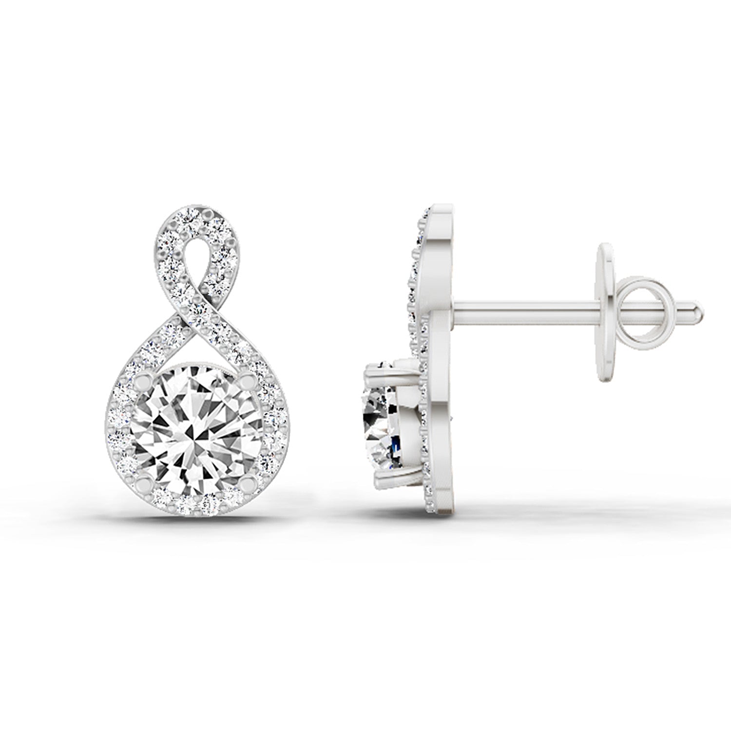 1.08 CtTeardrop Infinity Stud Earrings Round Shape | 14K White Gold