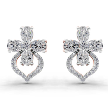 1.79 Ct Oval Shape Cluster Diamond Earrings | 14K Rose Gold