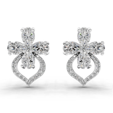 1.79 Ct Oval Shape Cluster Diamond Earrings | 14K White Gold