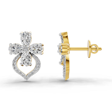 1.79 Ct Oval Shape Cluster Diamond Earrings | 14K Yellow Gold