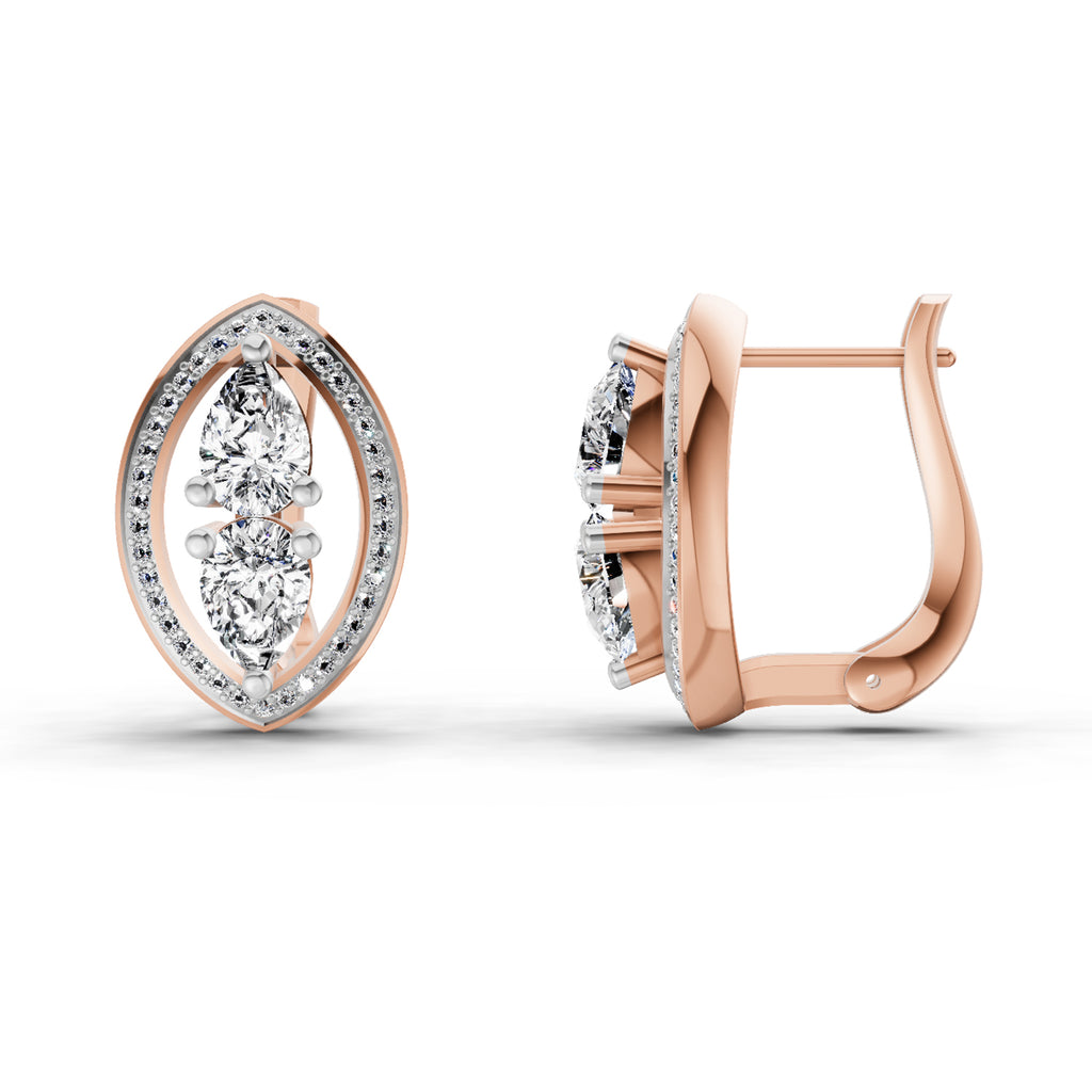 2.63 Ct Pear Shape Cluster Diamond Earrings | 14K Rose Gold