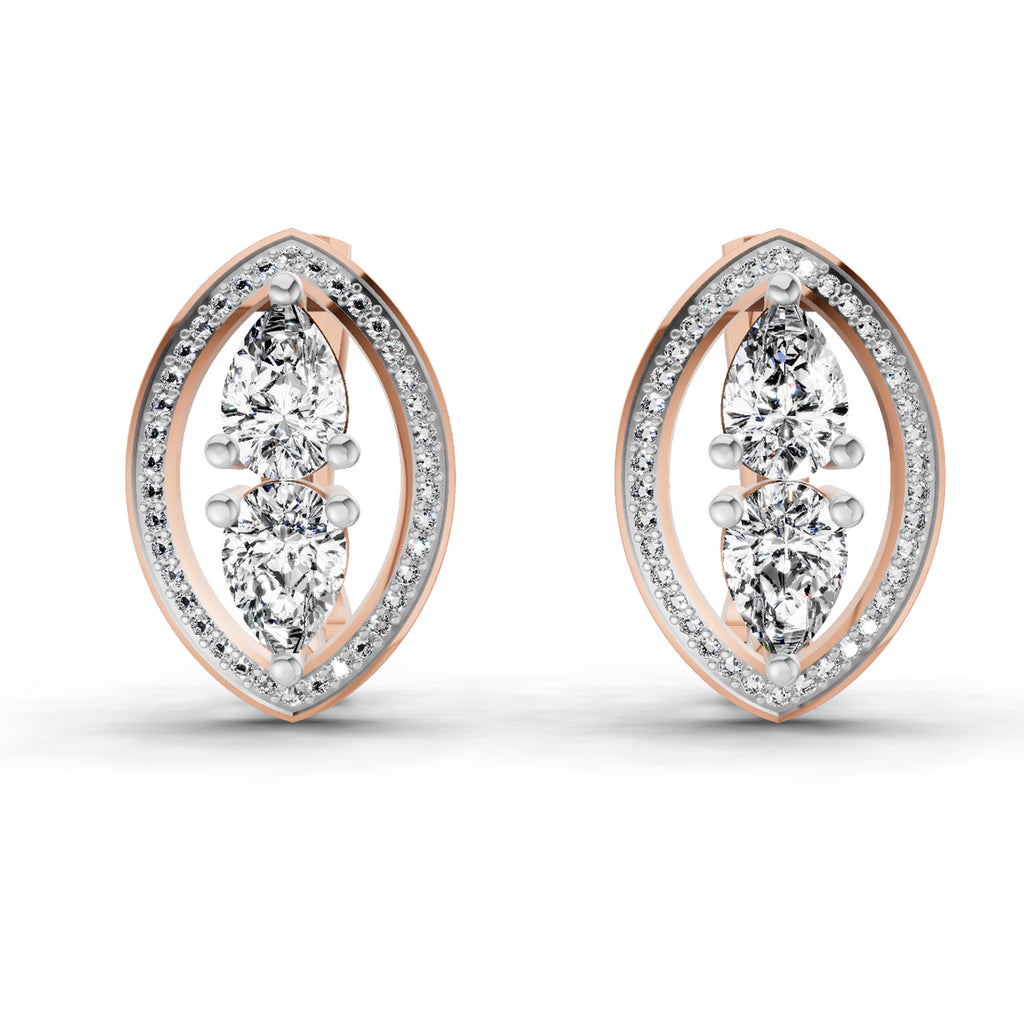 2.63 Ct Pear Shape Cluster Diamond Earrings | 14K Rose Gold