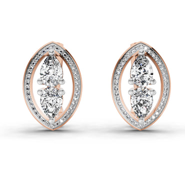 2.63 Ct Pear Shape Cluster Diamond Earrings | 14K Rose Gold