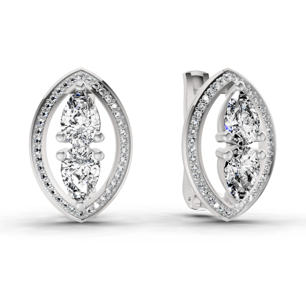 2.63 Ct Pear Shape Cluster Diamond Earrings | 14K Rose Gold