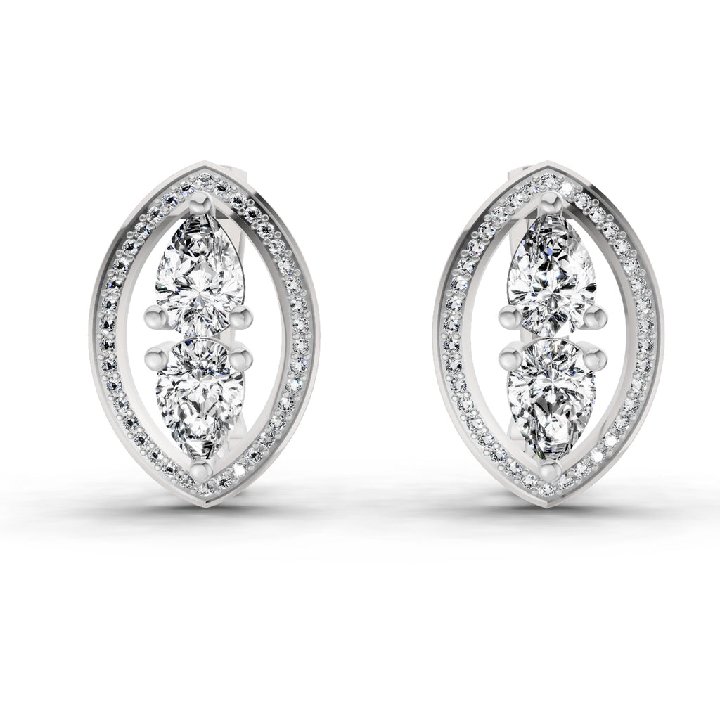 2.63 Ct Pear Shape Cluster Diamond Earrings | 14K Rose Gold