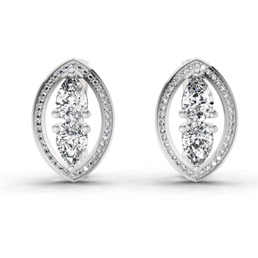 2.63 Ct Pear Shape Cluster Diamond Earrings | 14K White Gold