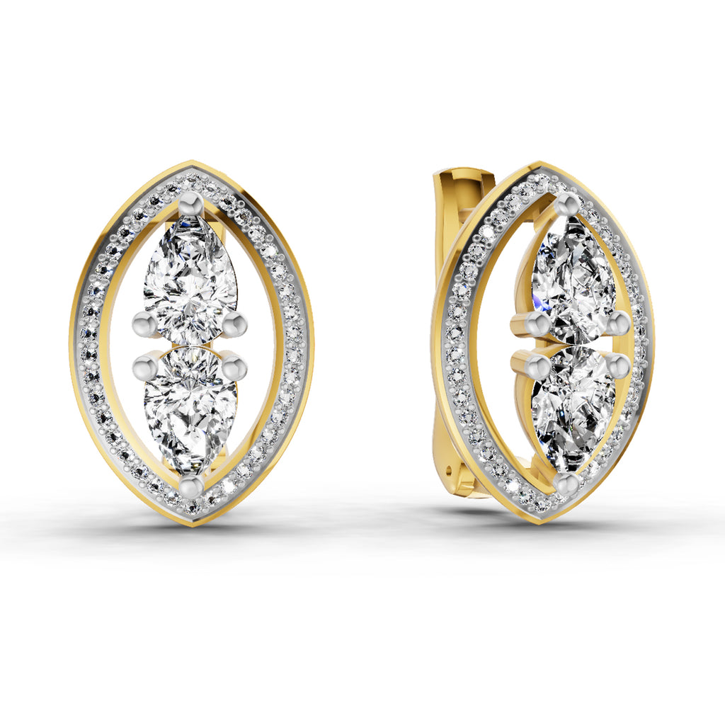 2.63 Ct Pear Shape Cluster Diamond Earrings | 14K Rose Gold
