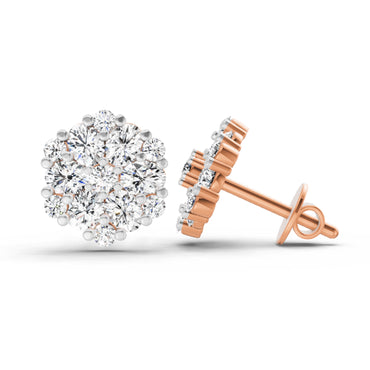 2.14 Ct Round Cluster Stud Earrings | 14K Rose Gold