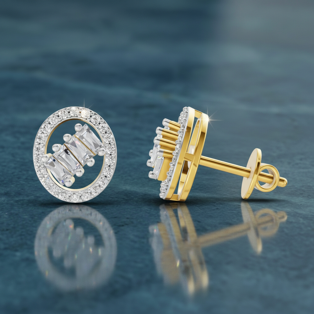 0.47 Ct Round Shape Cluster Diamond Earrings | 14K Rose Gold
