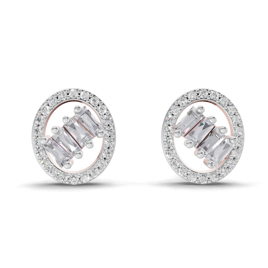 0.47 Ct Round Shape Cluster Diamond Earrings | 14K Rose Gold