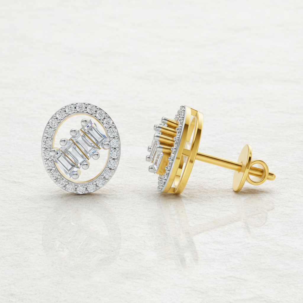 0.47 Ct Round Shape Cluster Diamond Earrings | 14K Rose Gold