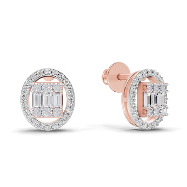 0.76 Ct Baguette Shape Cluster Diamond Earrings | 14K Rose Gold