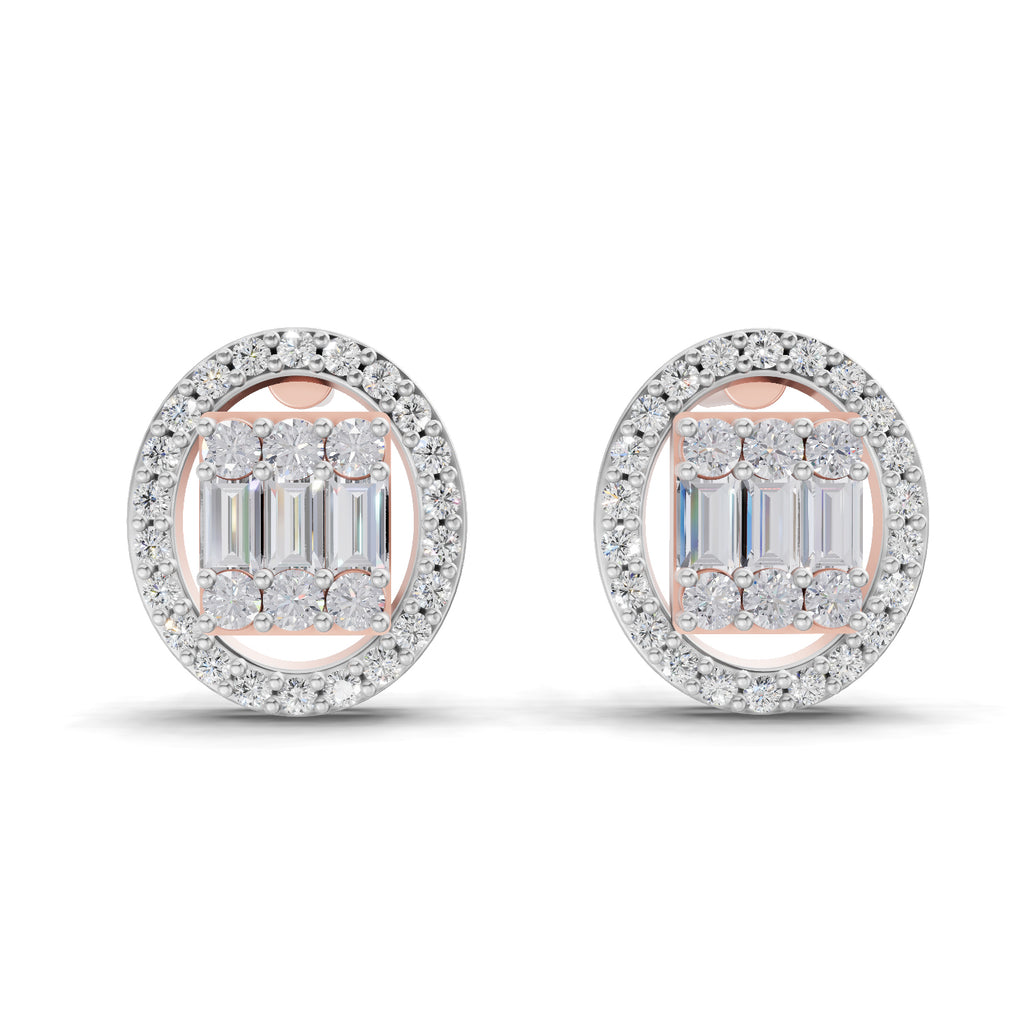 0.76 Ct Baguette Shape Cluster Diamond Earrings | 14K Rose Gold