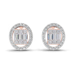 0.76 Ct Baguette Shape Cluster Diamond Earrings | 14K Rose Gold