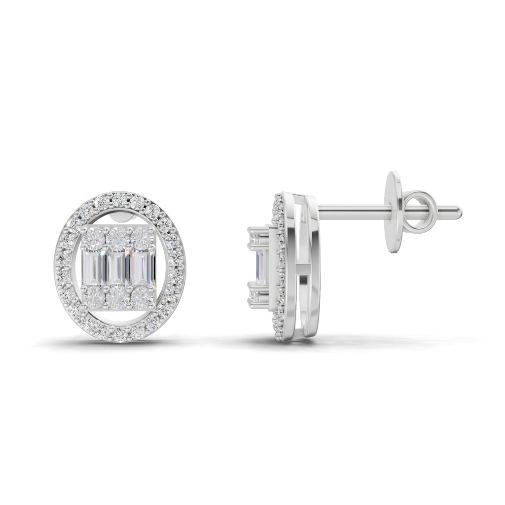 0.76 Ct Baguette Shape Cluster Diamond Earrings | 14K Rose Gold