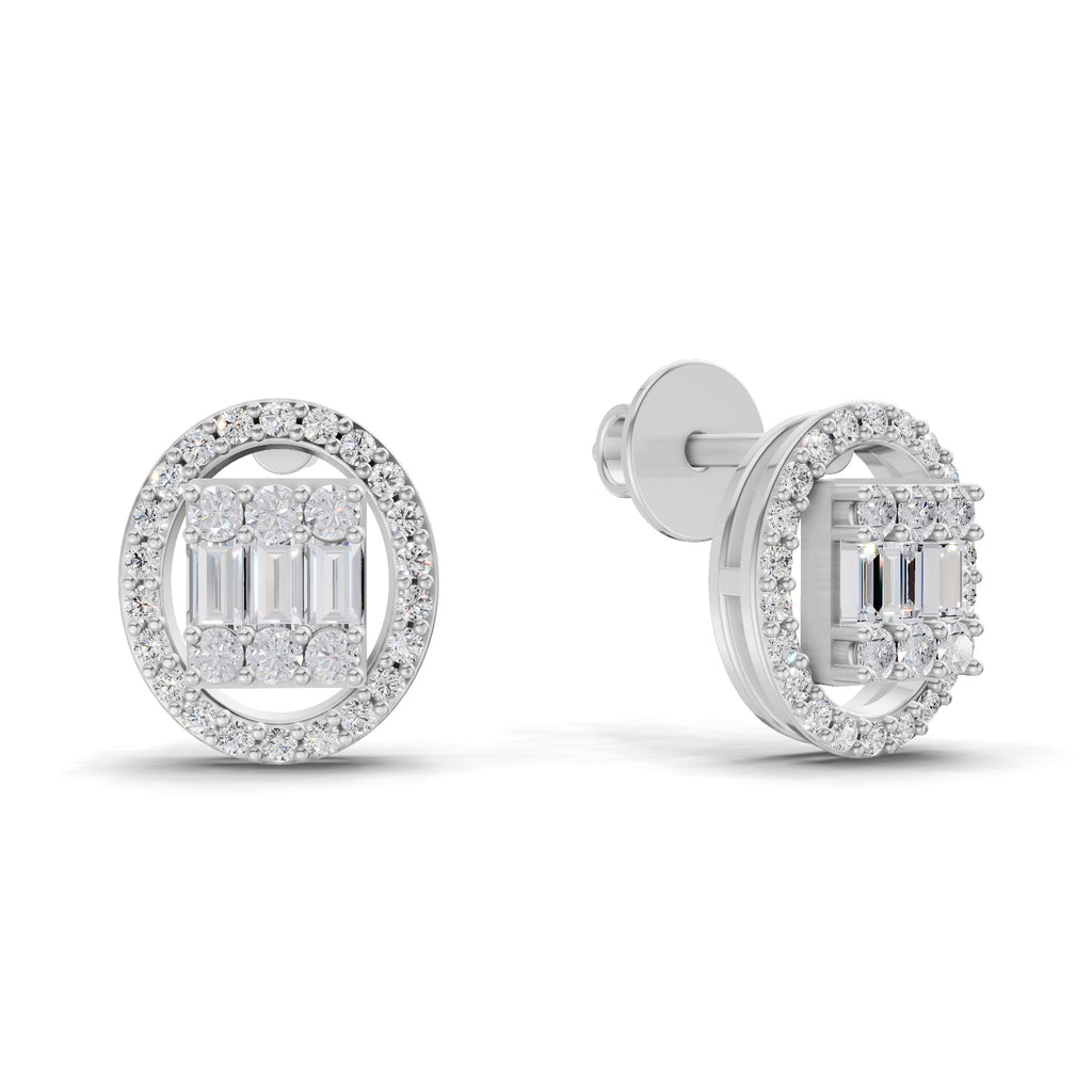 0.76 Ct Baguette Shape Cluster Diamond Earrings | 14K Rose Gold