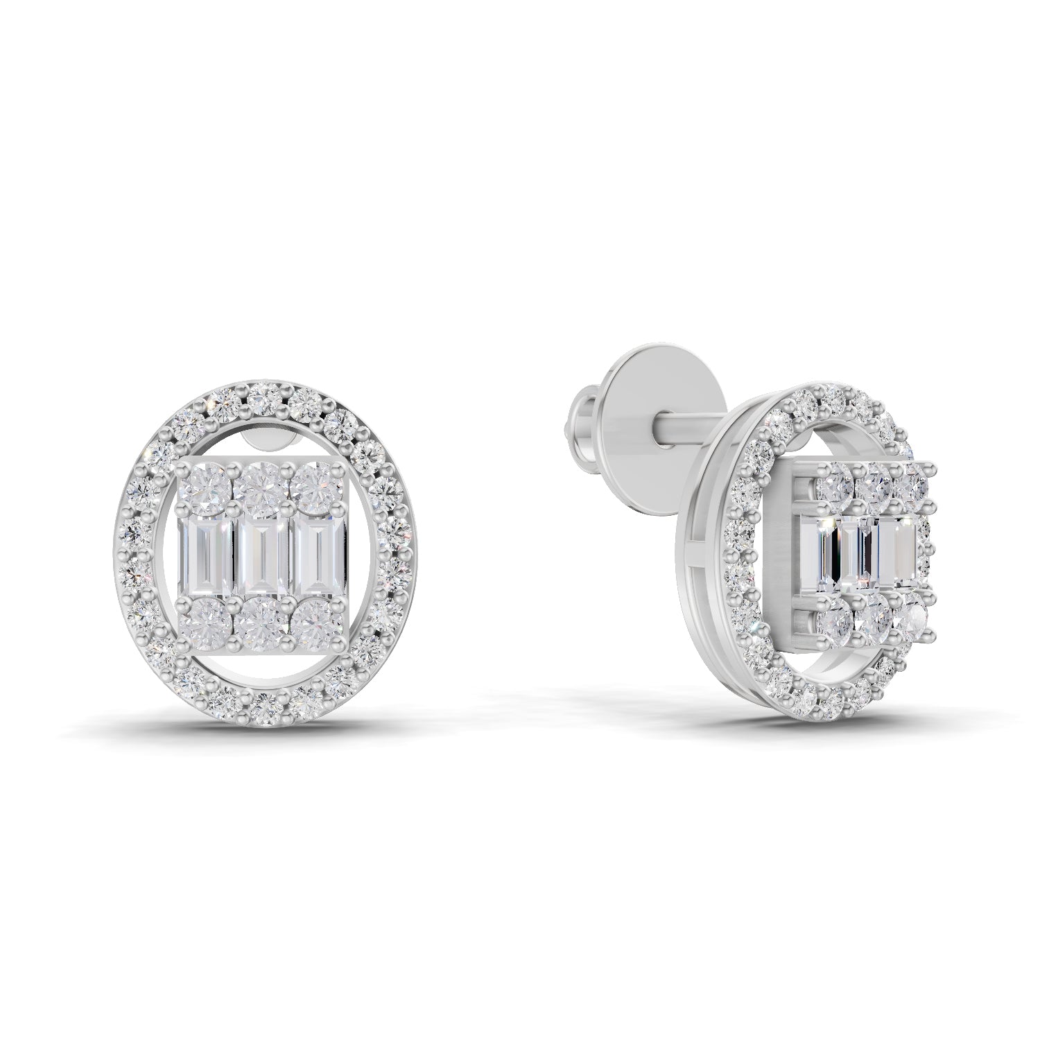 0.76 Ct Baguette Shape Cluster Diamond Earrings | 14K Rose Gold